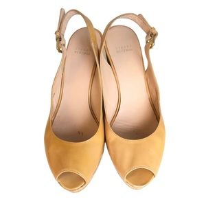 Stuart Weitzman Riveria Nude Patent Sandals Leather Cork Wedges
